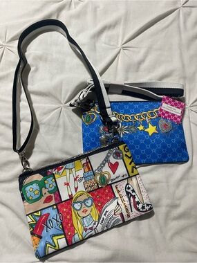 2 Brighton Multicolor Pop-Print Double Pouch Crossbody - Blue & Multicolor